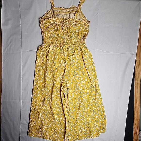 Boho Jumpsuit Ruffles Floral Empire Waist Blouson Romper Yellow Sleeveless - Picture 3 of 5